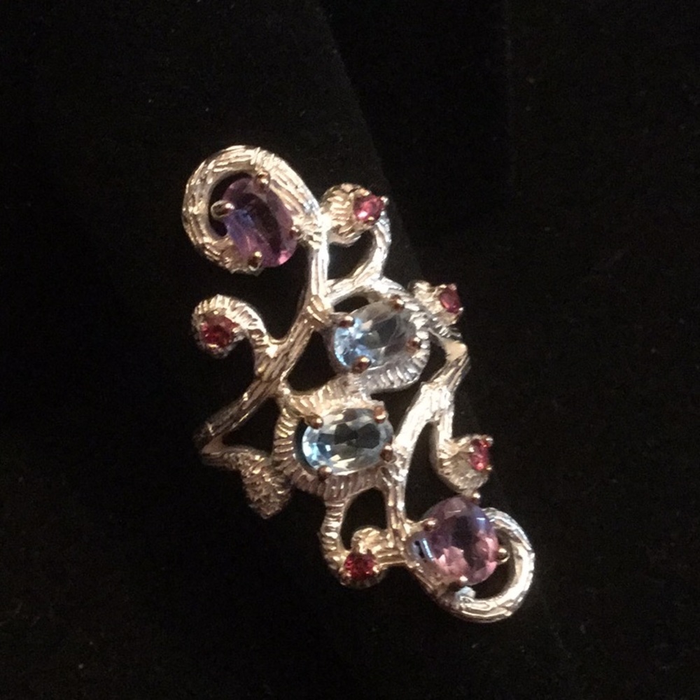 Dramatic Genuine Amethyst & Gemstone Ring - image 8